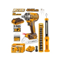 Kit Llave de Impacto 20V 400NM + Linterna + Dados de Impacto INGCO