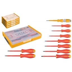 Set Organizador + 10 Herramientas Aisladas para Electricista INGCO