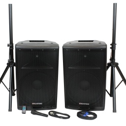 CAJAS ACTIVA + PASIVA 15" + TRIPODES Y MIC BLASTKING