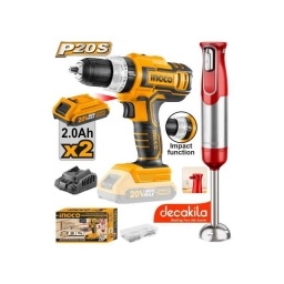 KIT ATORNILLADOR 20V + 2 BATER�AS 20V / 2.0AH + CARGADOR + MIXER DE COCINA DE REGALO INGCO