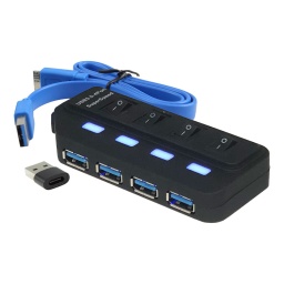 Hub USB 4 Puertos 3.0 pack con cable y adaptador Iphone   Blastking