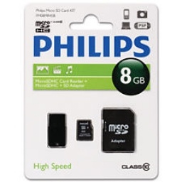 Micro SD 8 gb c/Adaptadores USB y SD PHILIPS