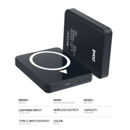 POWER BANK INDUCTIVO INALAMBRICO 5000 MAH TIPO C  INPUT  5V 1.5A BWOO