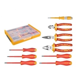 Set Organizador + 9 Herramientas Aisladas para Electricista INGCO