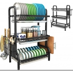 Escurridor para Platos Metálico Negro 3 Pisos