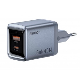 Cargador BWOO GaNex de 45 W con doble puerto GaN (USB-A + USB-C) BWOO