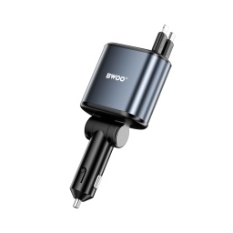 Cargador de coche de 120 W 4 en 1 con luz estrellada y 2 cables retr�ctiles. BWOO