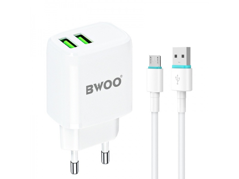 Cargador de Pared 2 USB micro usb 5V 2.4A BWOO